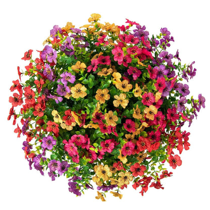 Outdoor Artificial Violet Flowers, 7-Stem Faux Floral Bush for Garden & Balcony Decor