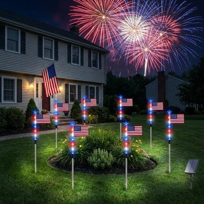 ✨Last Day: 49% OFF🔥American Flag Pathway Lights – Red, White & Blue Yard Glow for 250th Independence Celebration