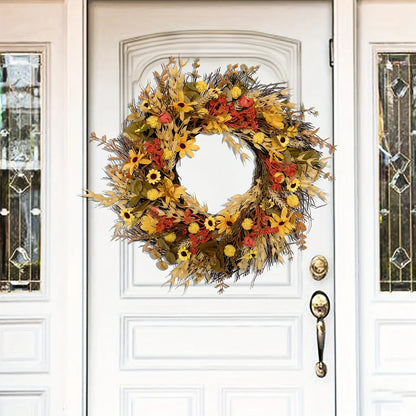 Artificial Chrysanthemum and Fallen Leaf Autumn-Themed Decorative Wreath