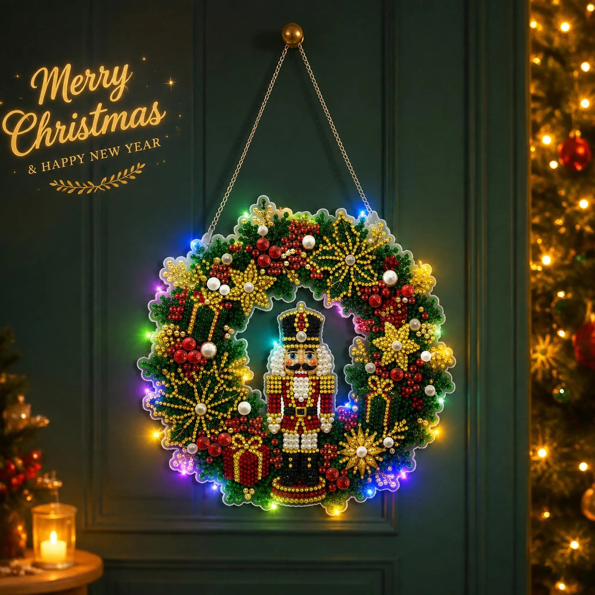 LED Christmas-Themed DIY Pearl and Diamond Painting（With string lights）