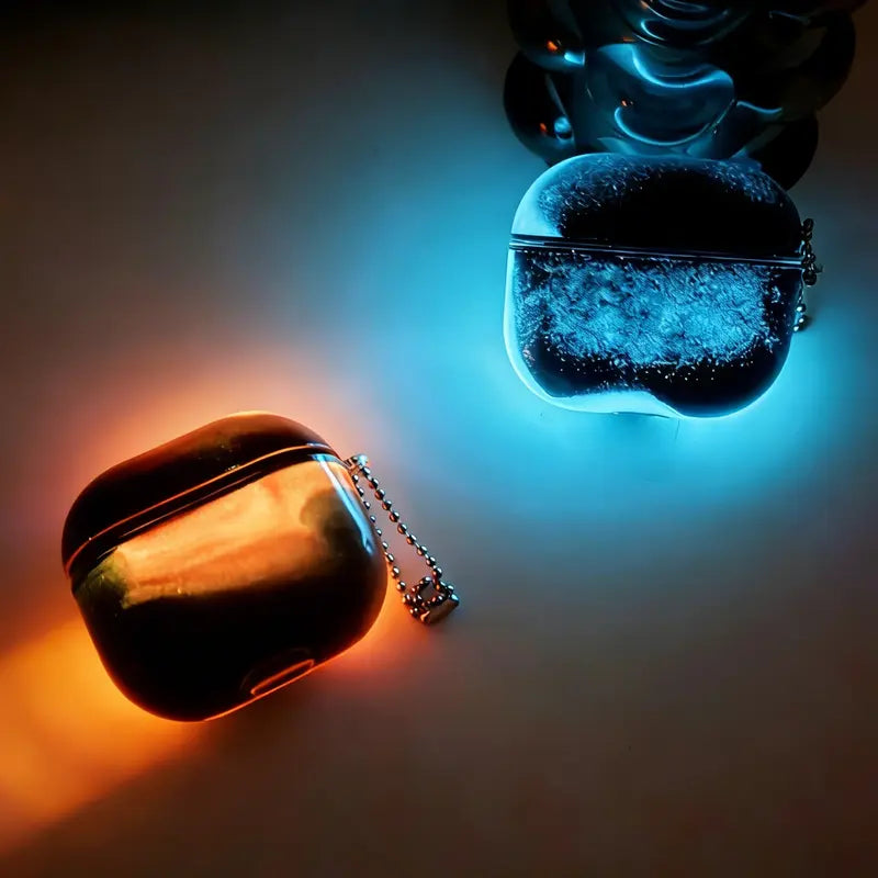 Luminous Quicksand Suitable For AirPods Shell 4 3 2 1 Pro 3 Pro 2/1 Suitable For Apple Earphone Cover Shock Absorption Enhanced Protection Cute Flash Luminous Dark Liquid Flash Funny Hard Clear Luminous Sand Earphone Case Detachable Keychain