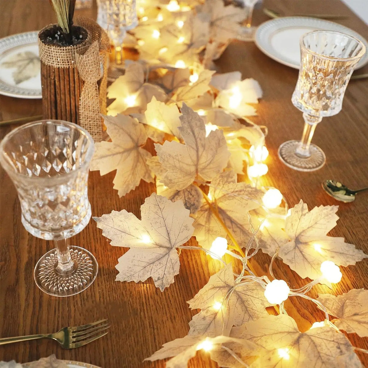 Halloween Artificial Maple Leaf and Pumpkin Decorative String Lights
