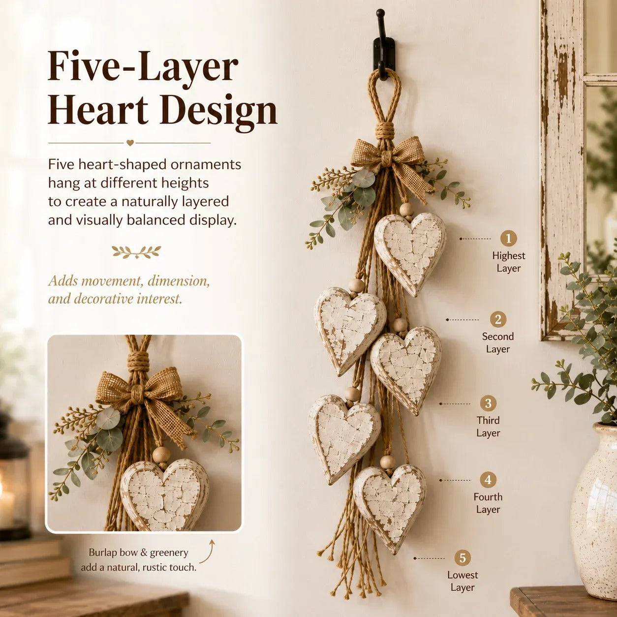 Hanging heart-shaped wall decoration