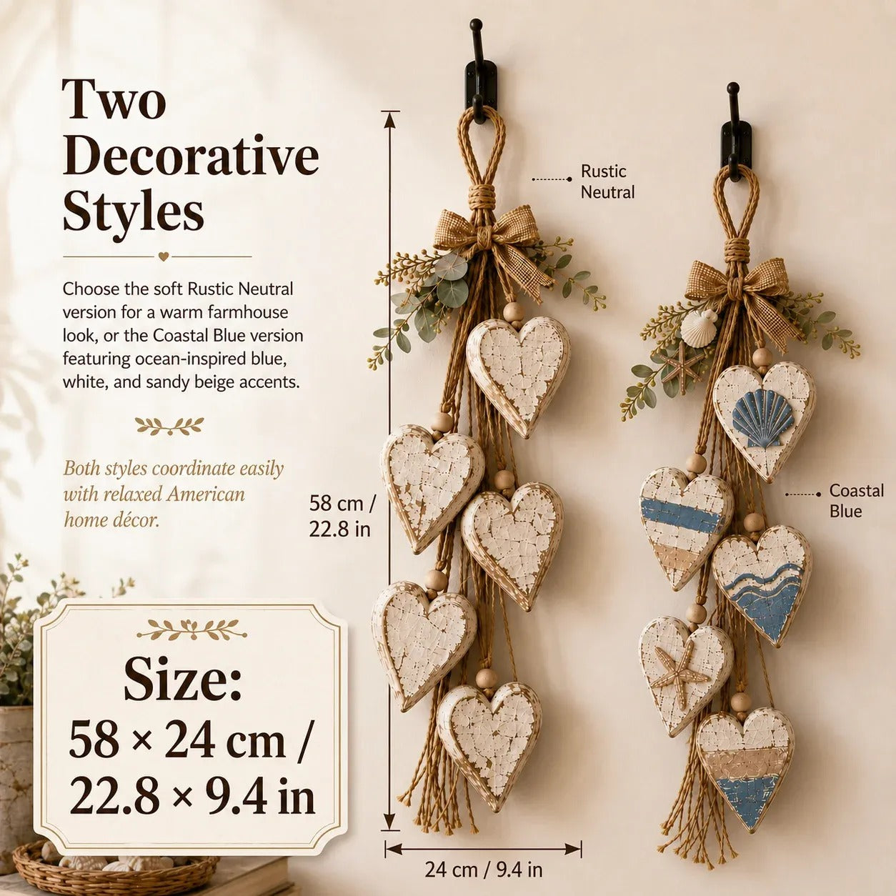 Hanging heart-shaped wall decoration