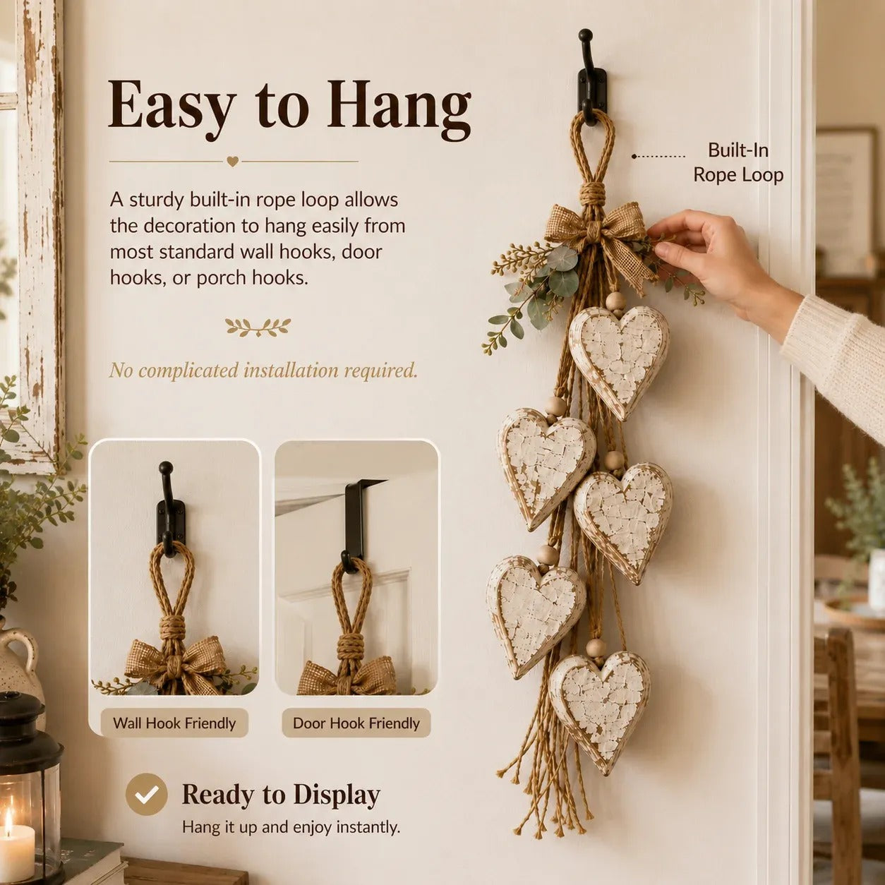 Hanging heart-shaped wall decoration