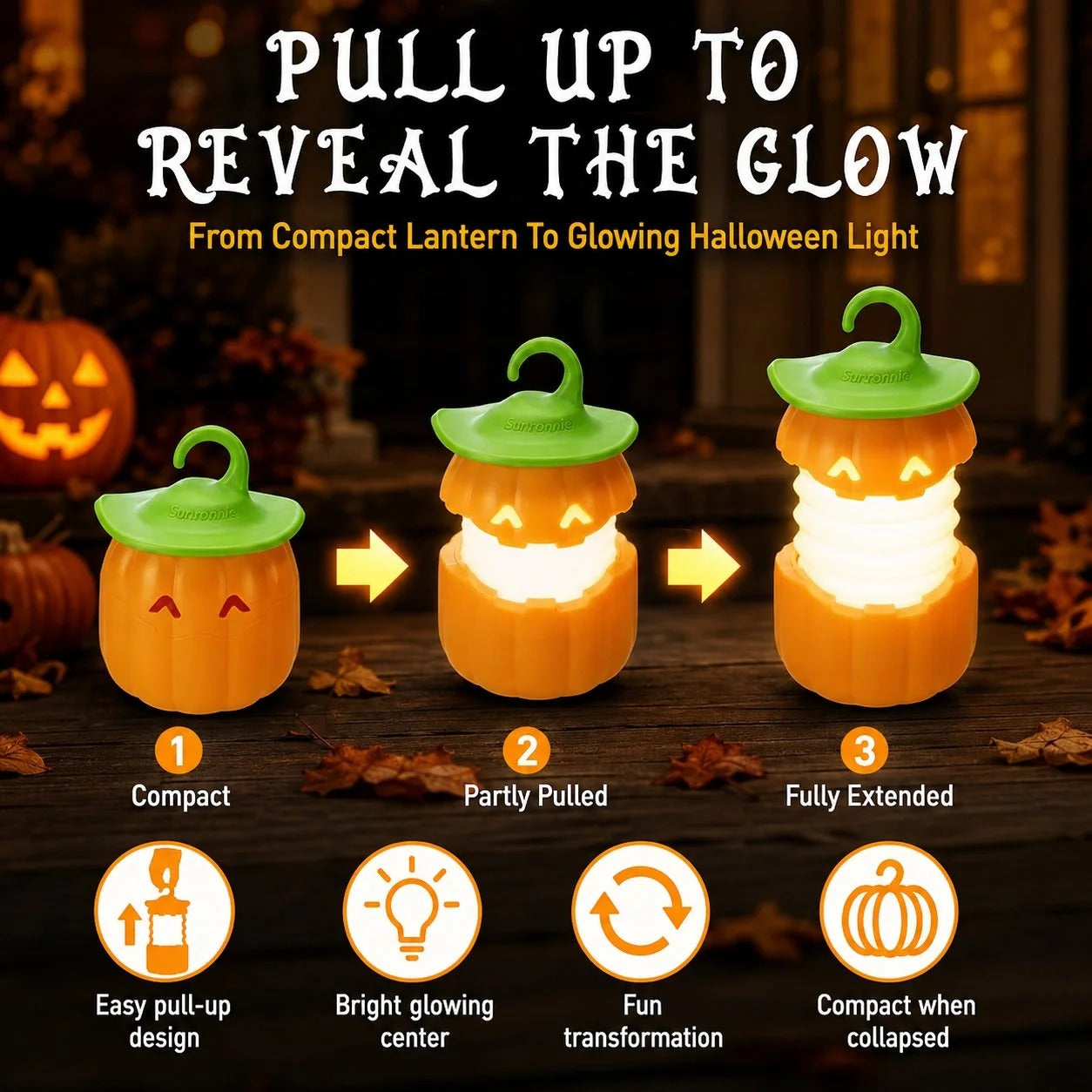 Halloween Pull-Up Light-Up Lantern CollectionGhost Pumpkin Skeleton