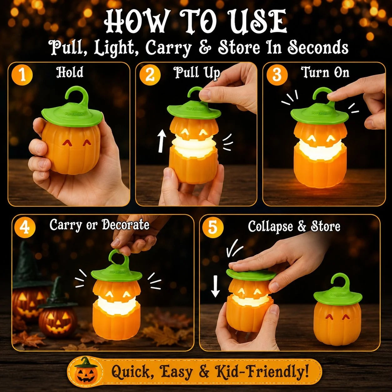 Halloween Pull-Up Light-Up Lantern CollectionGhost Pumpkin Skeleton