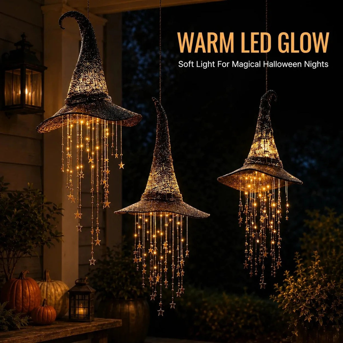 Light-up Witch Hat Wind Chime Hanging Decoration