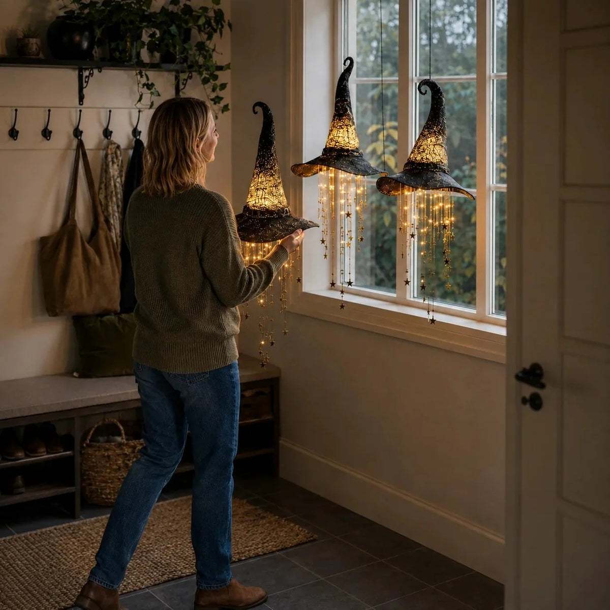 Light-up Witch Hat Wind Chime Hanging Decoration