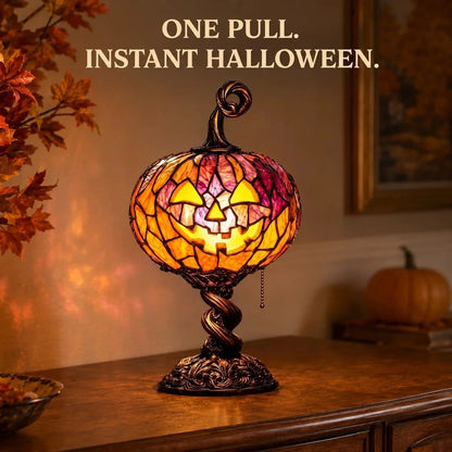 Vintage-Style Stained Glass Pumpkin Ambient Table Lamp for Halloween