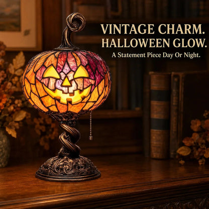 Vintage-Style Stained Glass Pumpkin Ambient Table Lamp for Halloween