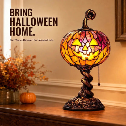 Vintage-Style Stained Glass Pumpkin Ambient Table Lamp for Halloween