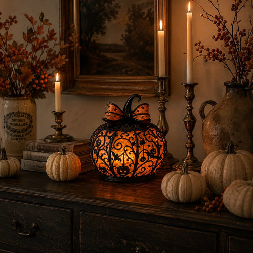 Tiffany-style Halloween pumpkin lamp
