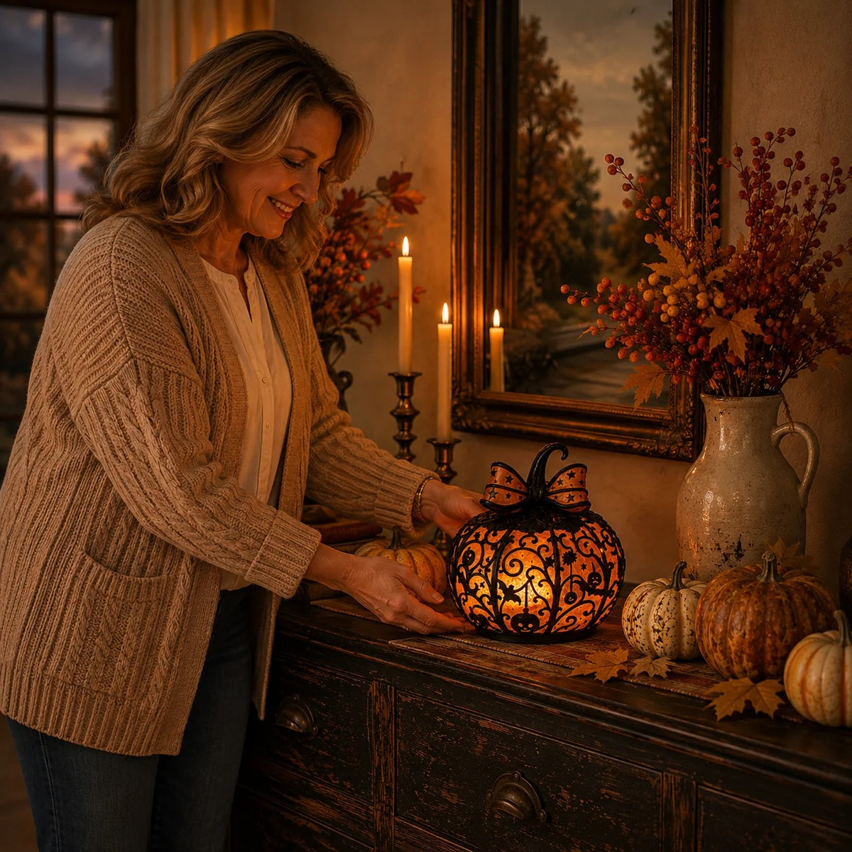 Tiffany-style Halloween pumpkin lamp
