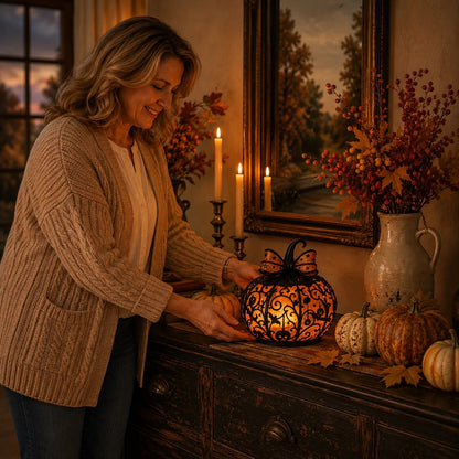 Tiffany-style Halloween pumpkin lamp