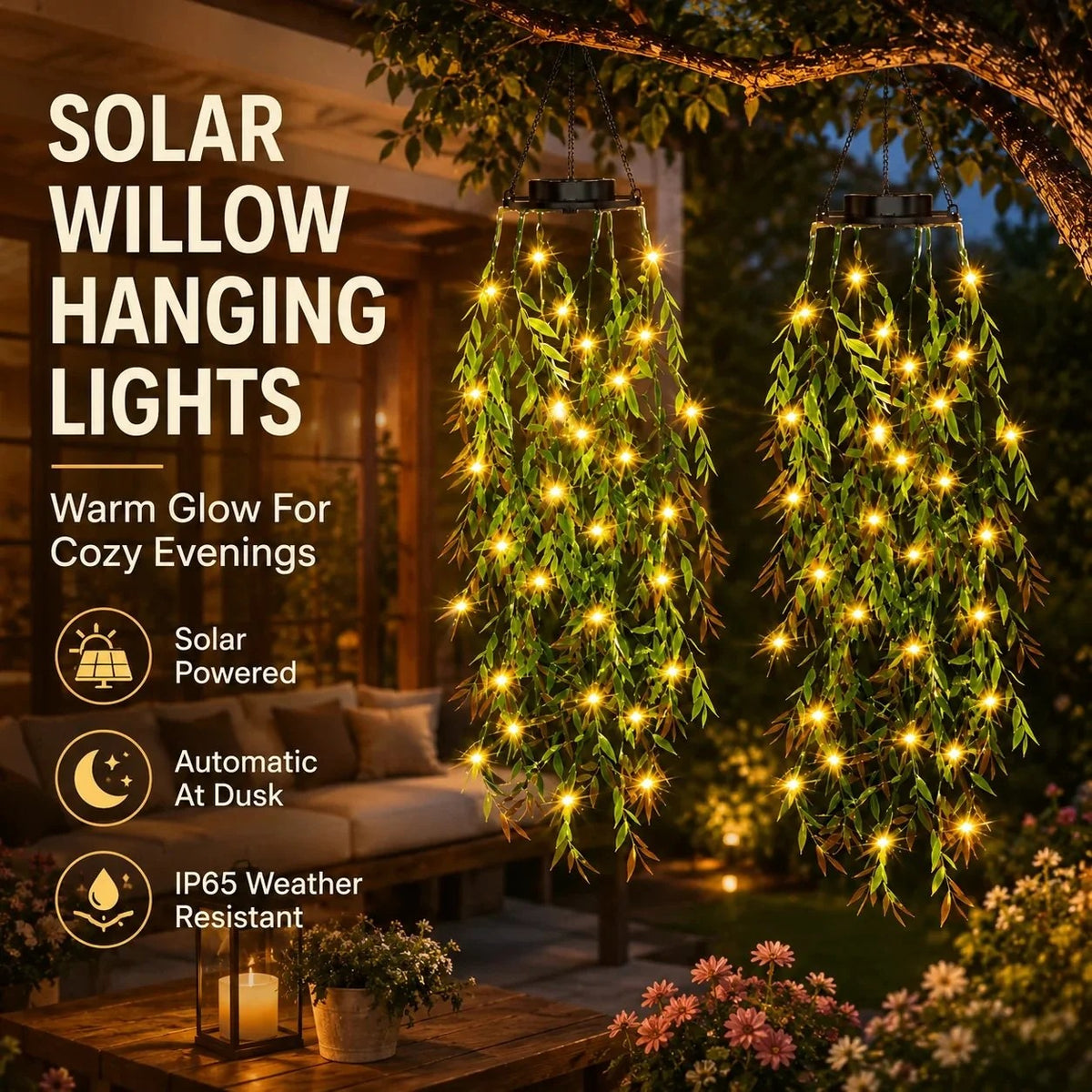 Solar-powered waterproof LED light shaped like a willow plant