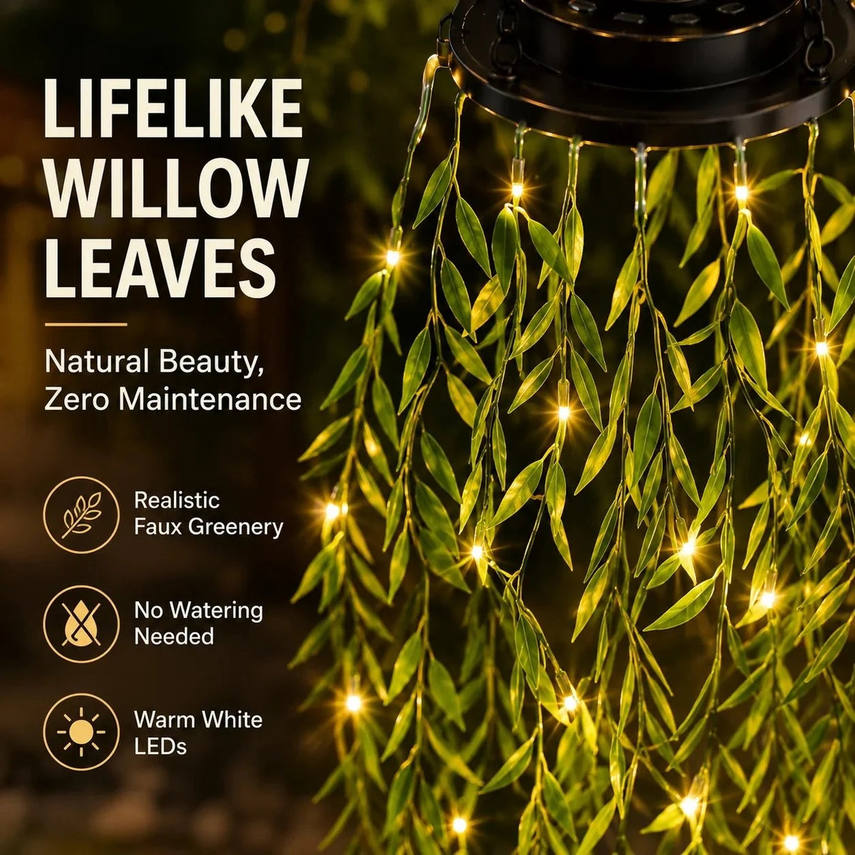 Solar-powered waterproof LED light shaped like a willow plant