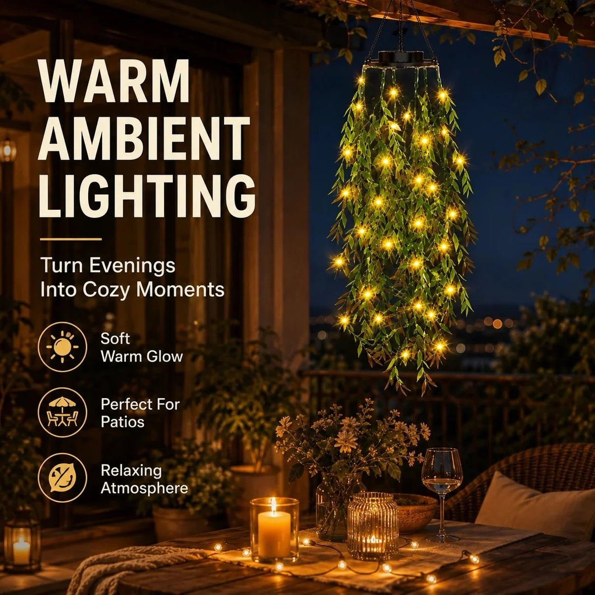 Solar-powered waterproof LED light shaped like a willow plant