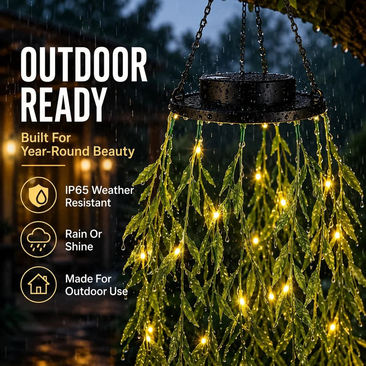 Solar-powered waterproof LED light shaped like a willow plant