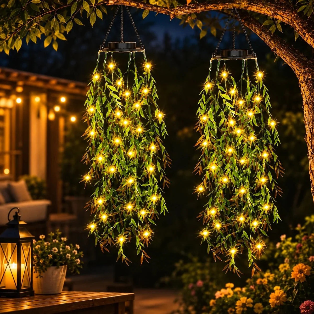 Solar-powered waterproof LED light shaped like a willow plant