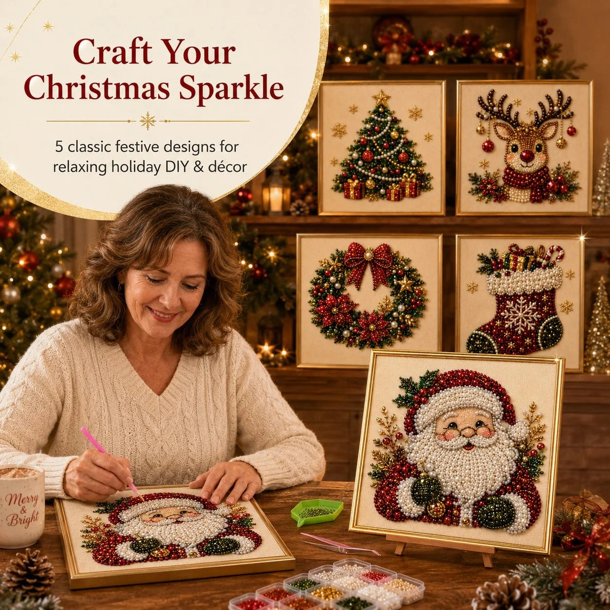 DIY Christmas Pearl & Diamond Art Kit (Frame Included)