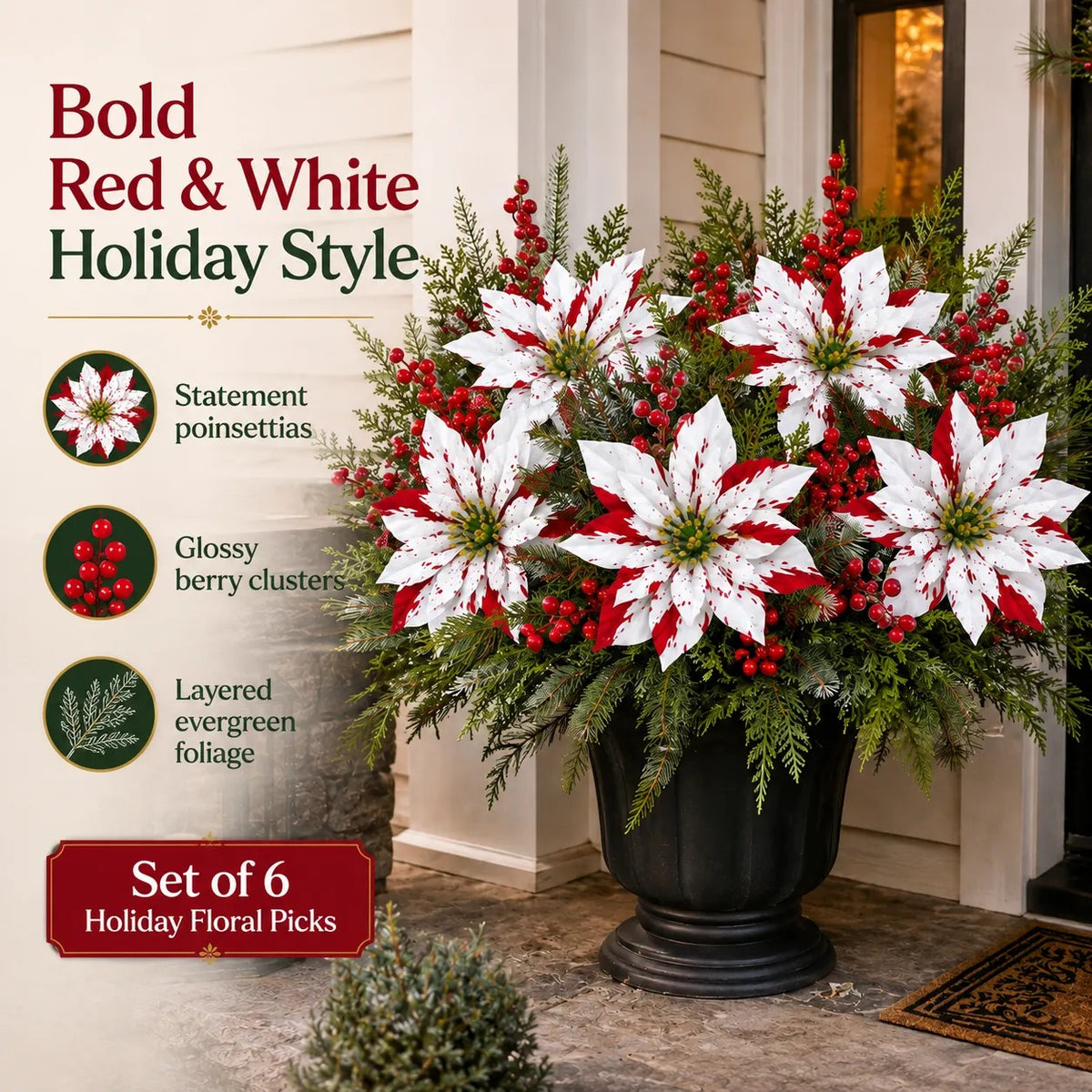 Artificial Poinsettia Potted Plant Insert