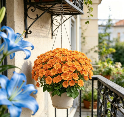 Artificial Outdoor Sunset Mums Flowers - UVresistant, Waterproof, Windproof