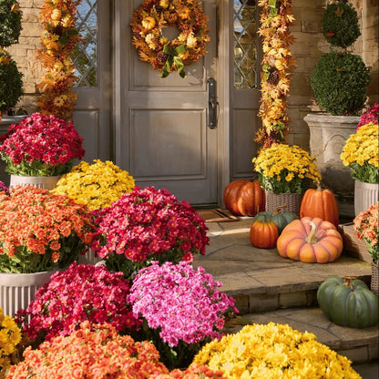 Artificial Outdoor Sunset Mums Flowers - UVresistant, Waterproof, Windproof