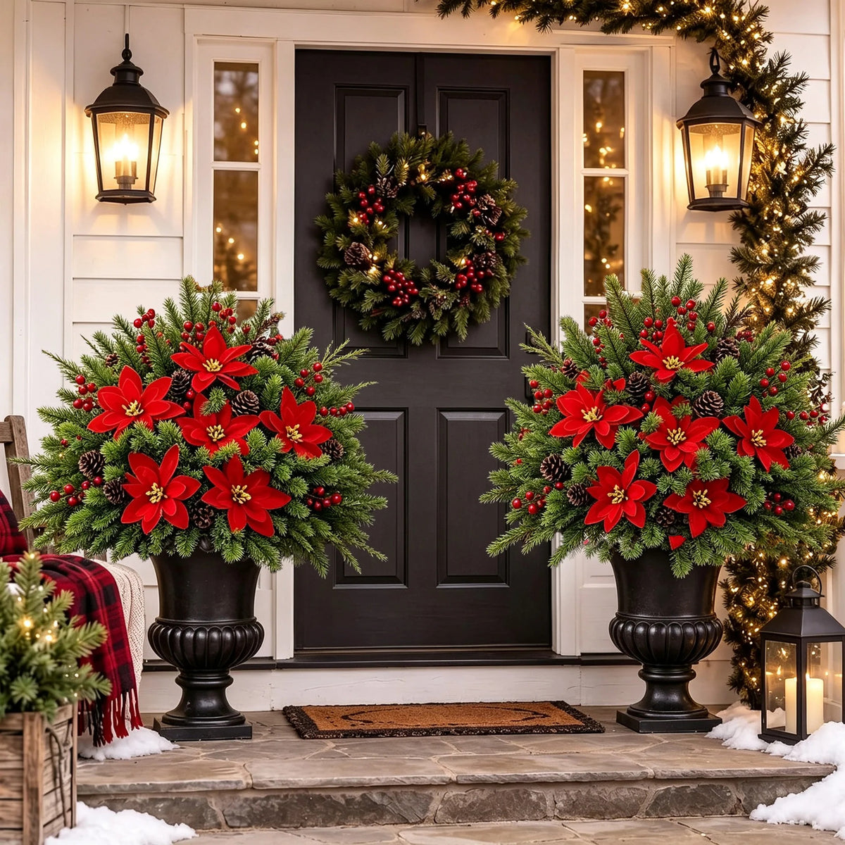 Artificial Christmas Greenery Bouquet with Red Berries and Pine Needles