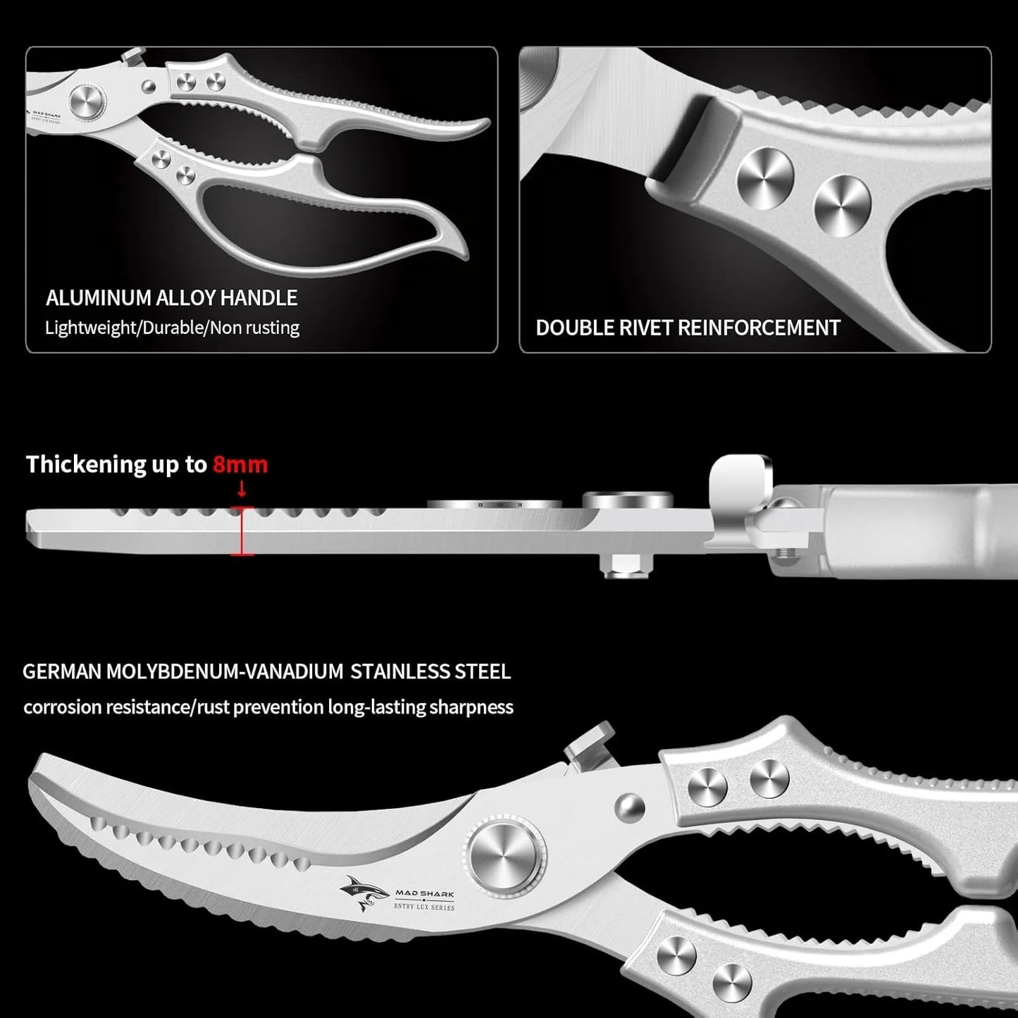 Heavy-Duty Multifunction Kitchen Shears – 4-in-1 Tool with Fish Scaler, Bottle Opener & Safety Lock