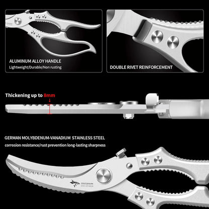 Heavy-Duty Multifunction Kitchen Shears – 4-in-1 Tool with Fish Scaler, Bottle Opener & Safety Lock