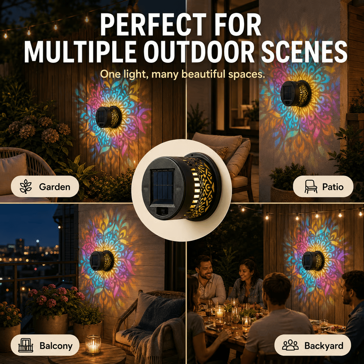Solar Mandala Projector Wall Light