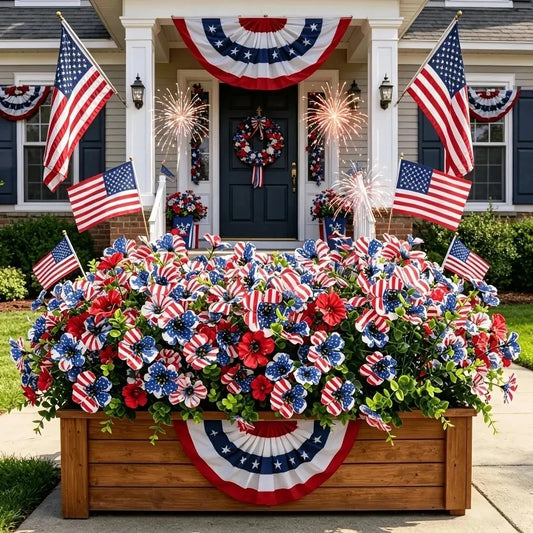 Independence Day Faux Daisy with Flag Pattern – Red, White, and Blue Artificial Flower for Holiday Decoration
