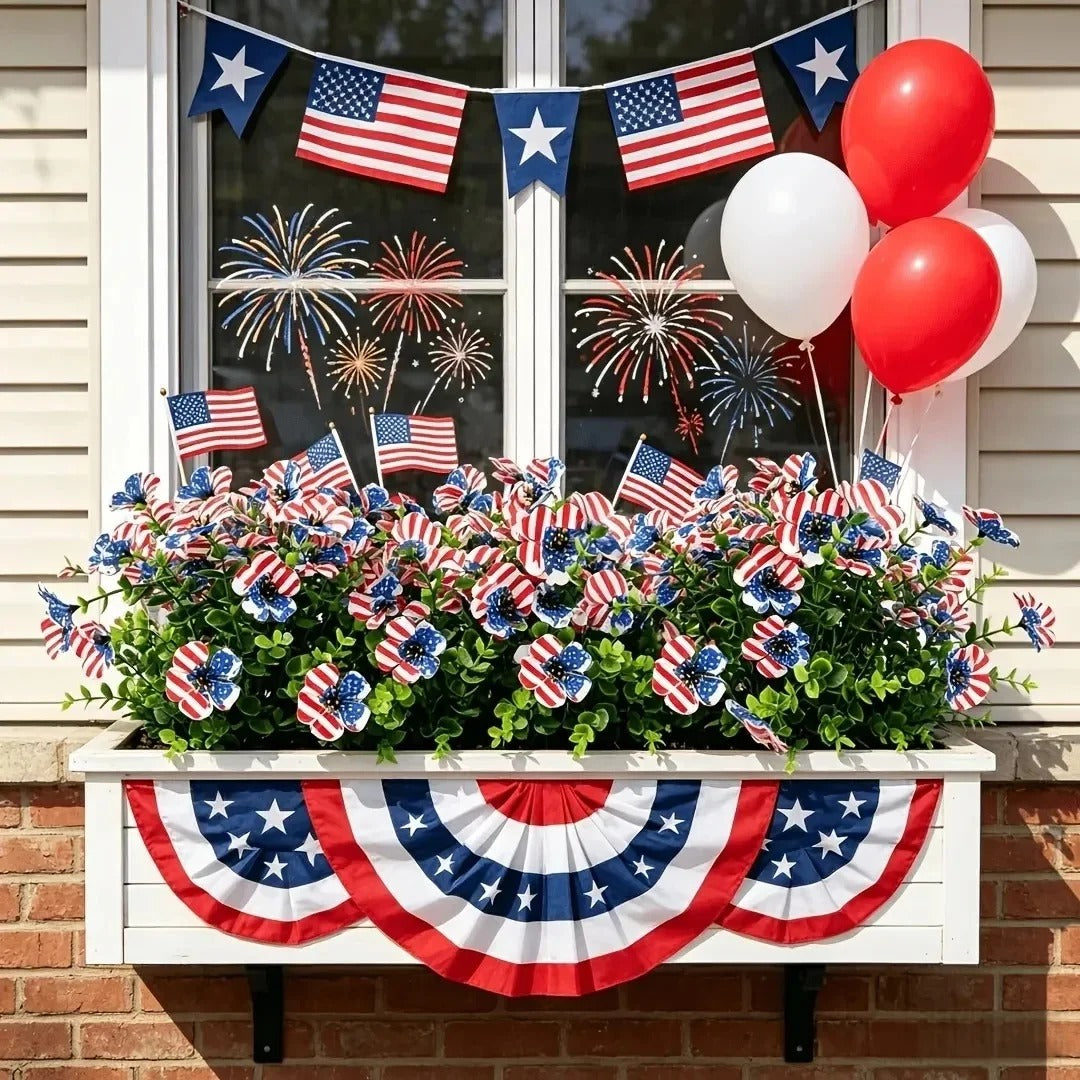 Independence Day Faux Daisy with Flag Pattern – Red, White, and Blue Artificial Flower for Holiday Decoration