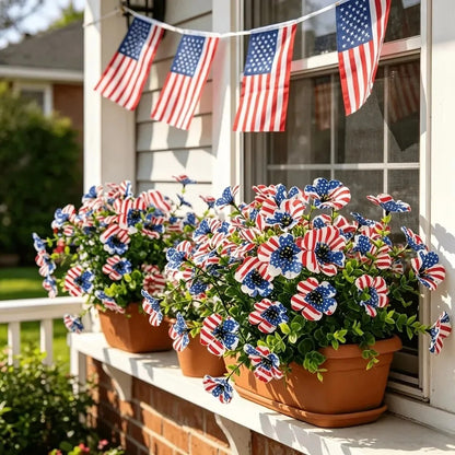 Independence Day Faux Daisy with Flag Pattern – Red, White, and Blue Artificial Flower for Holiday Decoration