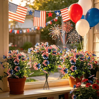 Independence Day Faux Daisy with Flag Pattern – Red, White, and Blue Artificial Flower for Holiday Decoration