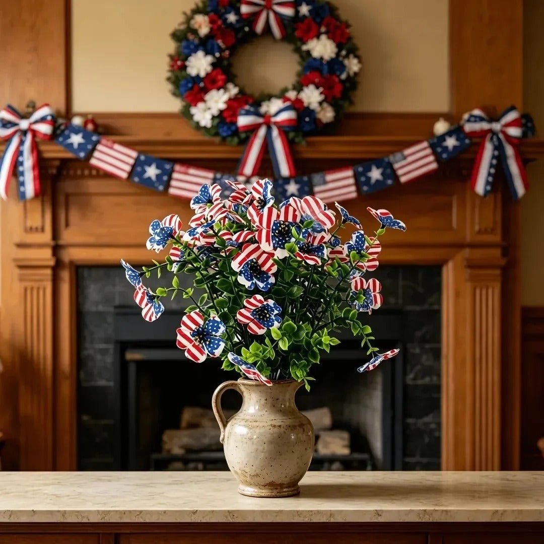 Independence Day Faux Daisy with Flag Pattern – Red, White, and Blue Artificial Flower for Holiday Decoration