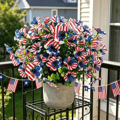 Independence Day Faux Daisy with Flag Pattern – Red, White, and Blue Artificial Flower for Holiday Decoration