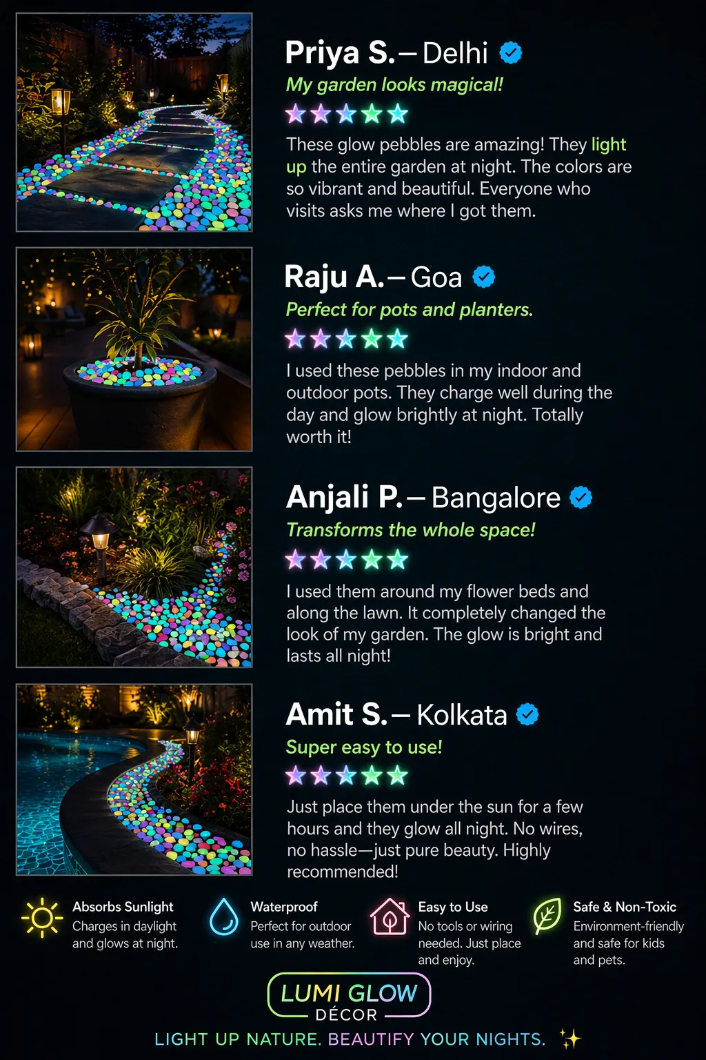 Colorful Glow-in-the-Dark Garden Stones