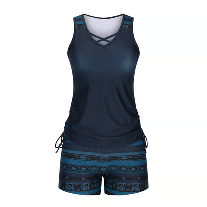 Women's Tummy Control Tankini Set with Built-In Bra – Flattering Boho Swimwear with Shorts