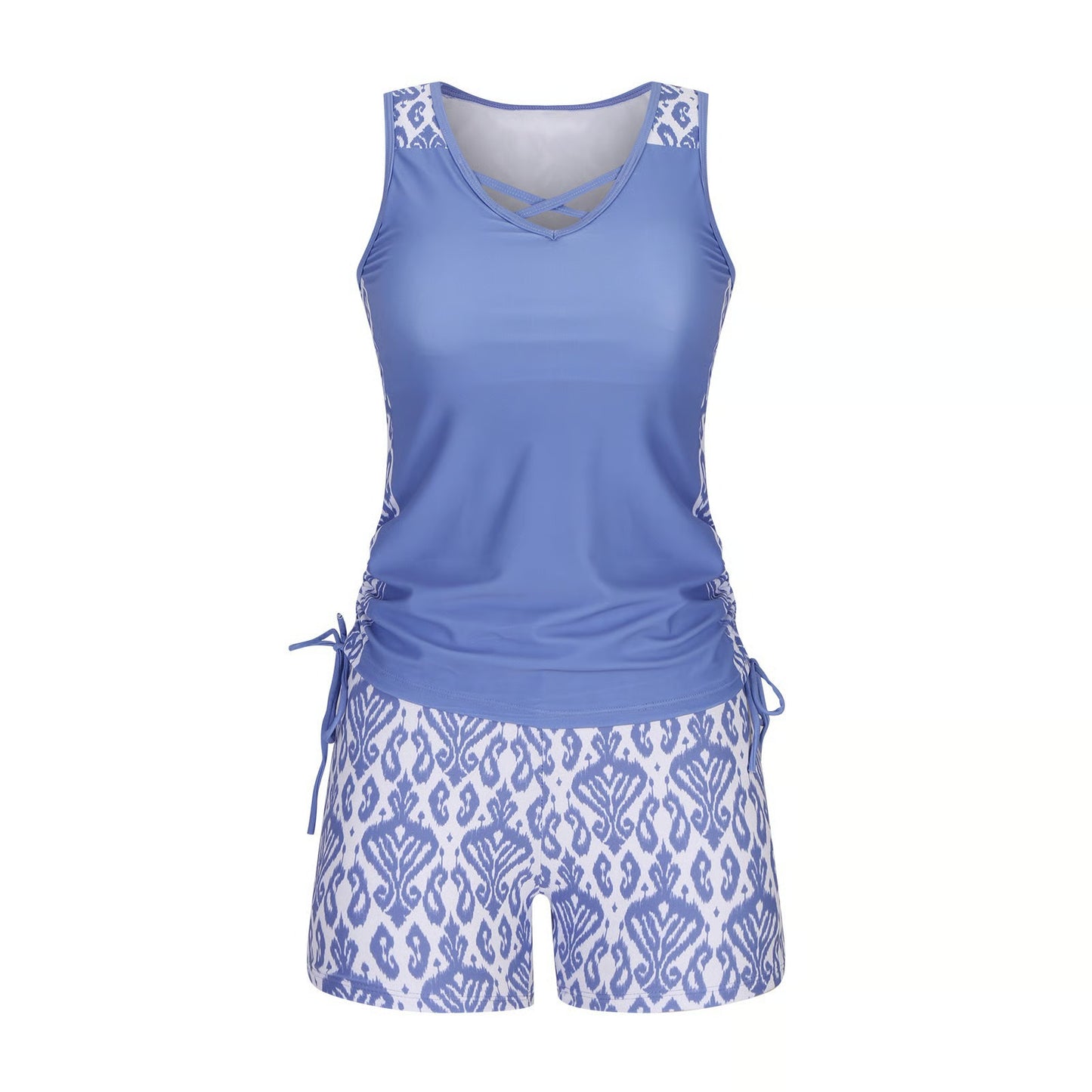 Women's Tummy Control Tankini Set with Built-In Bra – Flattering Boho Swimwear with Shorts