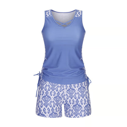 Women's Tummy Control Tankini Set with Built-In Bra – Flattering Boho Swimwear with Shorts