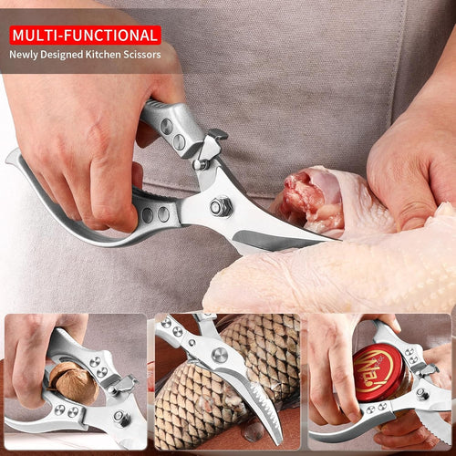 Heavy-Duty Multifunction Kitchen Shears – 4-in-1 Tool with Fish Scaler, Bottle Opener & Safety Lock
