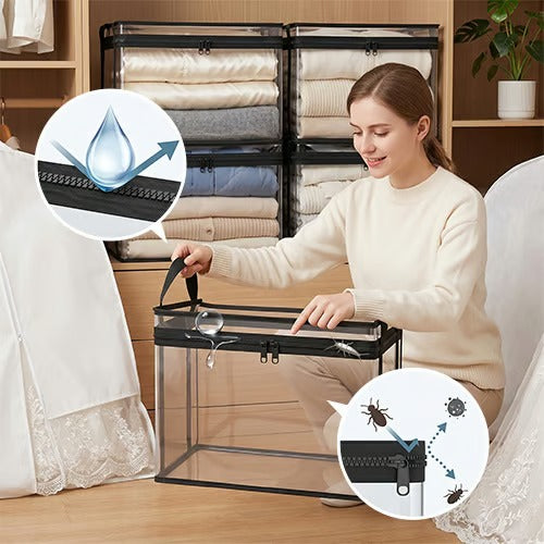 Large Clear Thick Plastic Storage Box with Hinged Lid
