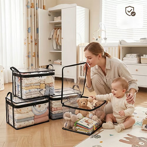 Large Clear Thick Plastic Storage Box with Hinged Lid