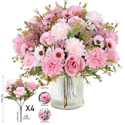 4-Piece Set: Artificial 7-Stem Hydrangea and Peony Bouquet