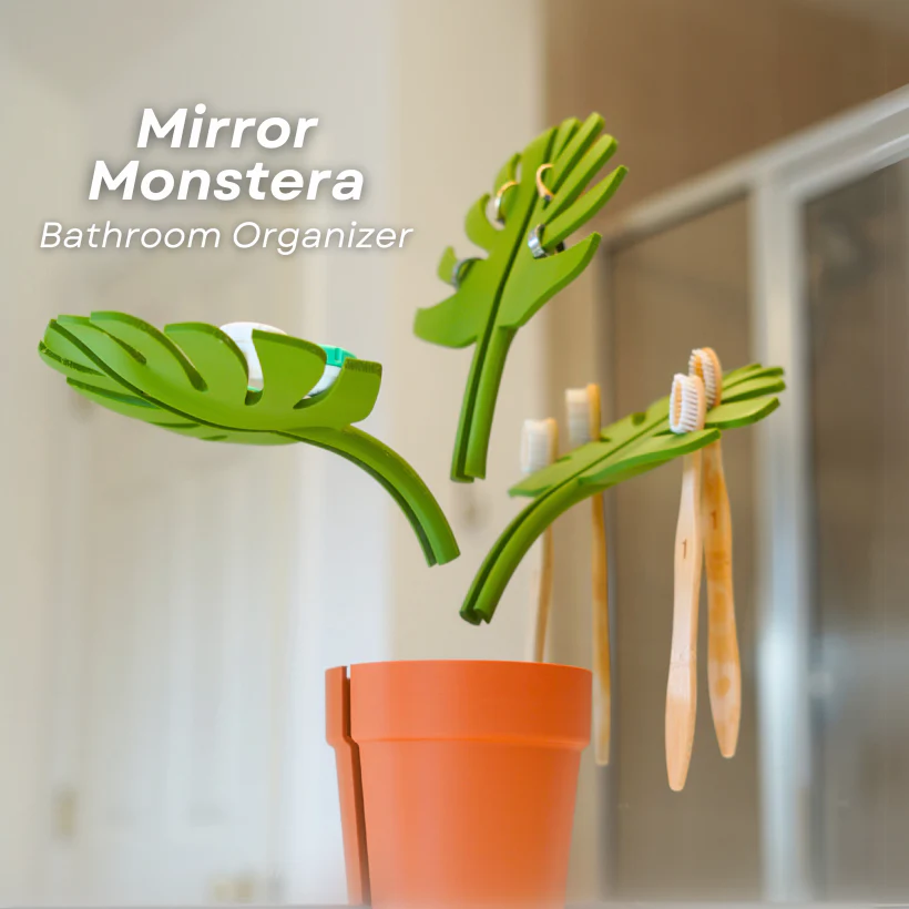 No-Drill Monstera Toothbrush Holder – Bathroom Mount Organizer with Plant Aesthetic & Multi-Purpose Storage