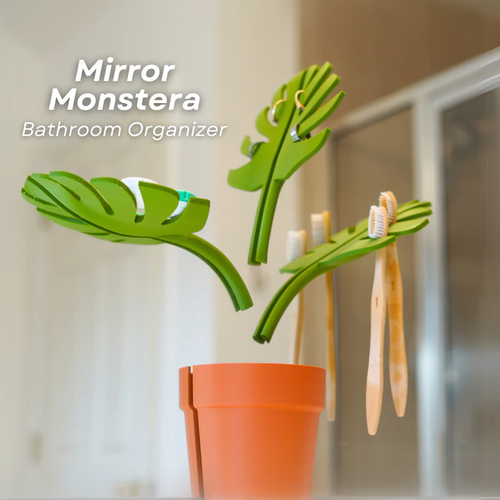 No-Drill Monstera Toothbrush Holder – Bathroom Mount Organizer with Plant Aesthetic & Multi-Purpose Storage