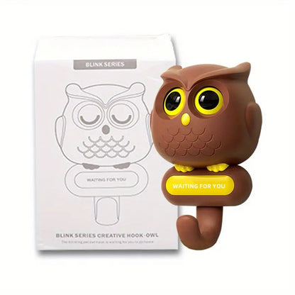 Adorable Owl Wall Hook with Moving Eyes – Punch-Free Adhesive Hanger for Home Organization & Fun Decor
